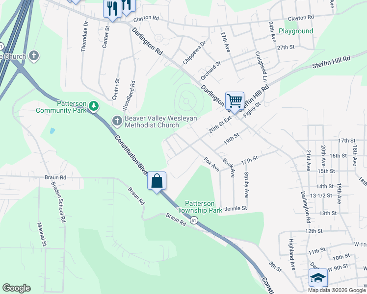 map of restaurants, bars, coffee shops, grocery stores, and more near 2005 Fox Avenue in Beaver Falls