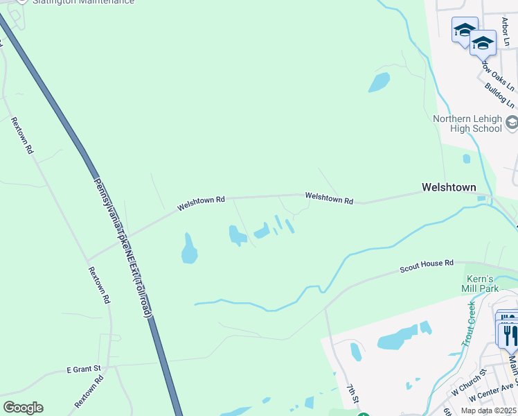 map of restaurants, bars, coffee shops, grocery stores, and more near 2854 Welshtown Road in Slatington