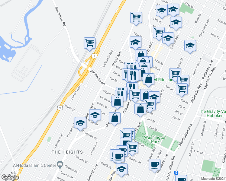 map of restaurants, bars, coffee shops, grocery stores, and more near 809 Secaucus Road in Jersey City