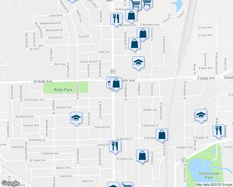 map of restaurants, bars, coffee shops, grocery stores, and more near 830 West High Street in Lima