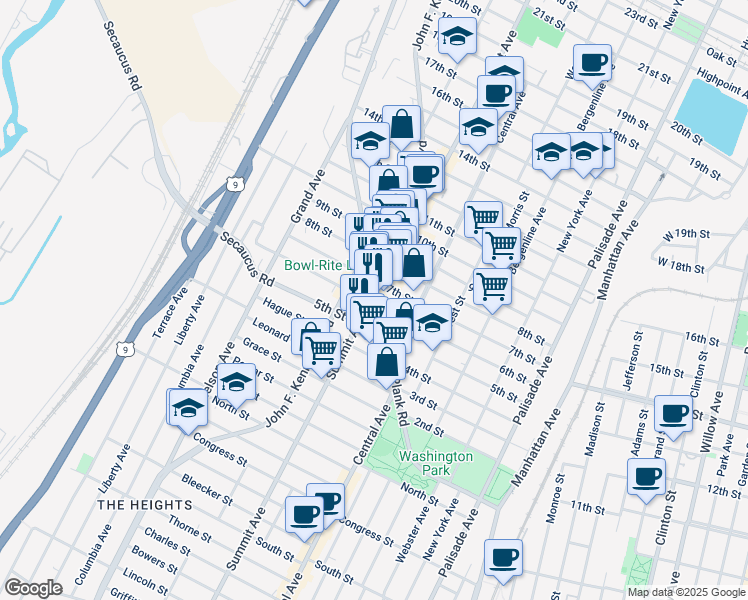 map of restaurants, bars, coffee shops, grocery stores, and more near 709 Summit Avenue in Union City