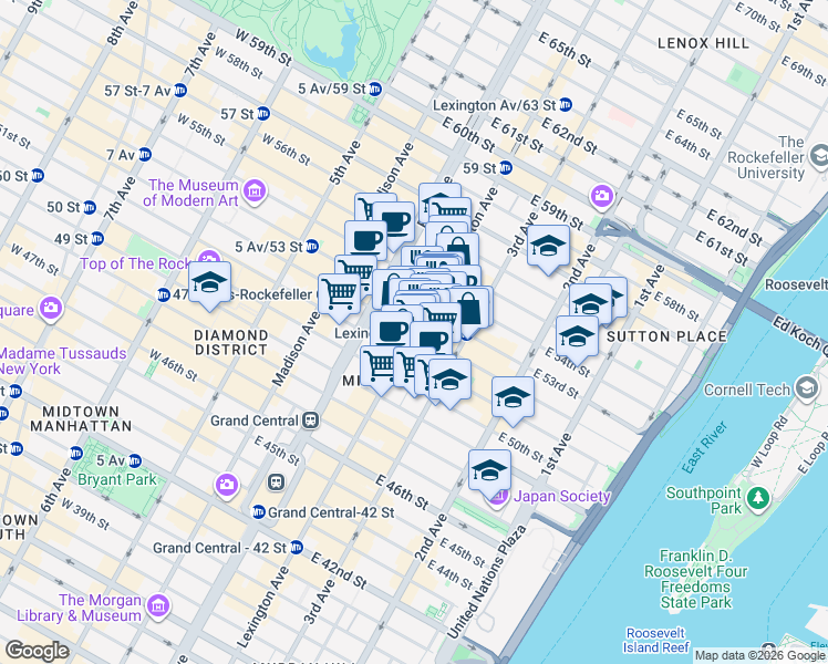 map of restaurants, bars, coffee shops, grocery stores, and more near in New York