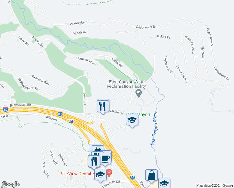 map of restaurants, bars, coffee shops, grocery stores, and more near 3033 Canyon Links Drive in Park City