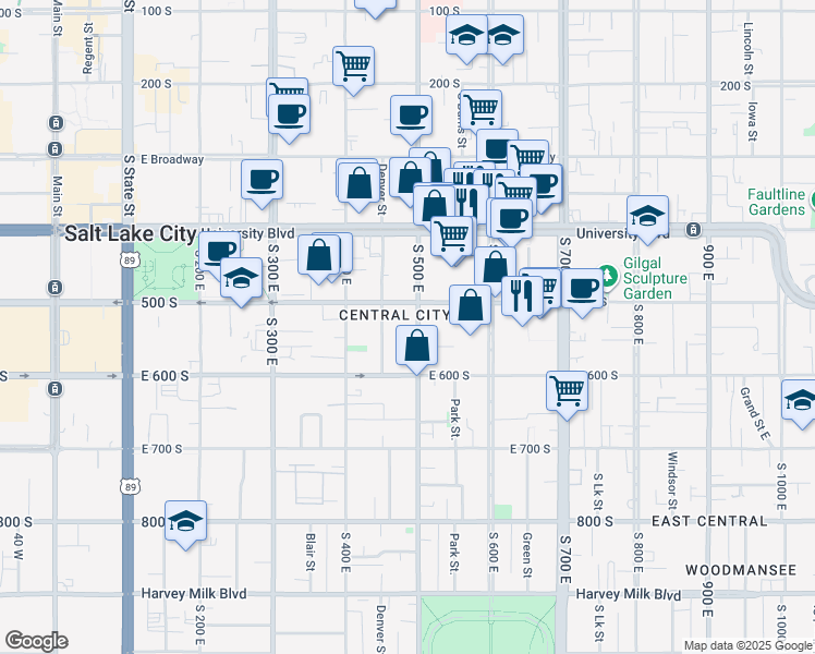 map of restaurants, bars, coffee shops, grocery stores, and more near in Salt Lake City