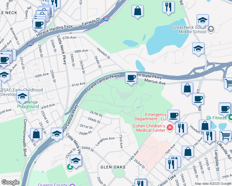 map of restaurants, bars, coffee shops, grocery stores, and more near 27240 Grand Central Parkway in Queens