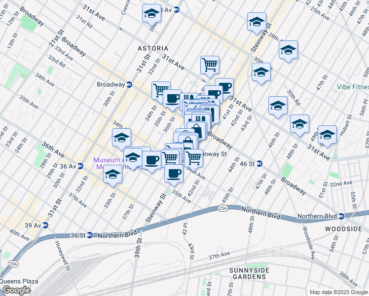 map of restaurants, bars, coffee shops, grocery stores, and more near 3818 Broadway in Queens