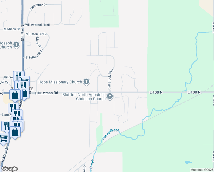 map of restaurants, bars, coffee shops, grocery stores, and more near 1312 Bell Brook Boulevard in Bluffton