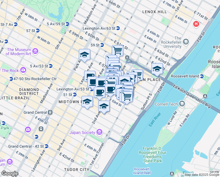 map of restaurants, bars, coffee shops, grocery stores, and more near in New York