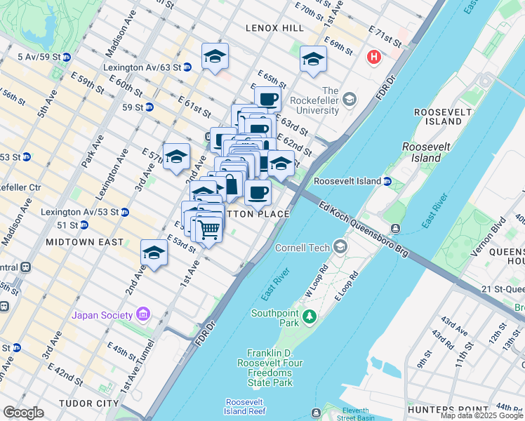 map of restaurants, bars, coffee shops, grocery stores, and more near in New York