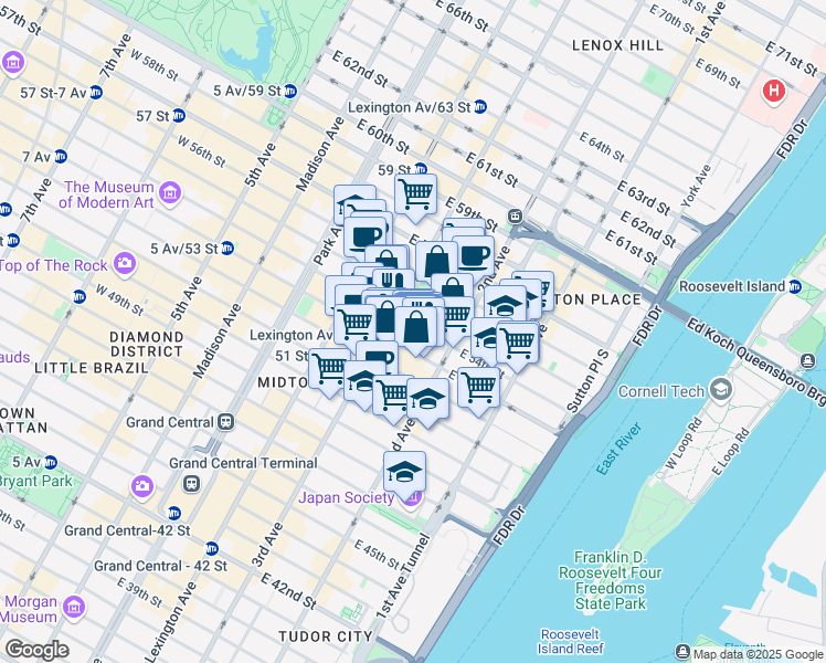 map of restaurants, bars, coffee shops, grocery stores, and more near in New York