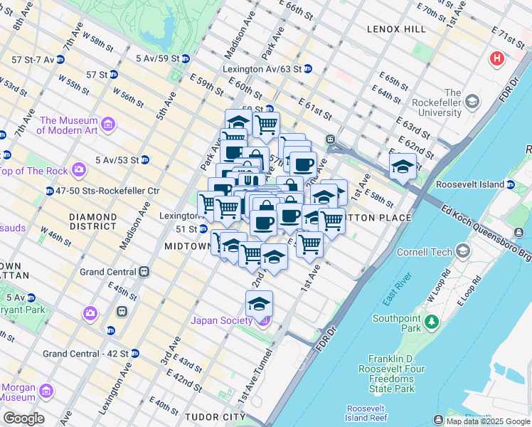 map of restaurants, bars, coffee shops, grocery stores, and more near in New York