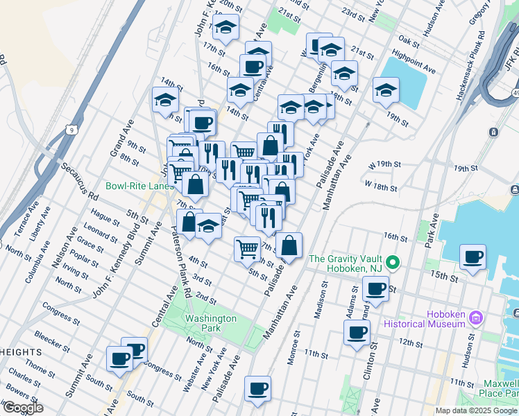 map of restaurants, bars, coffee shops, grocery stores, and more near 910 Bergenline Avenue in Union City