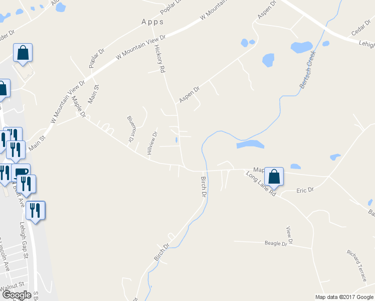 map of restaurants, bars, coffee shops, grocery stores, and more near 826 Hickory Road in Walnutport