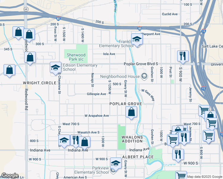 map of restaurants, bars, coffee shops, grocery stores, and more near 523 South 1250 West in Salt Lake City