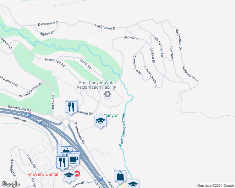 map of restaurants, bars, coffee shops, grocery stores, and more near 2909 West Sackett Drive in Park City