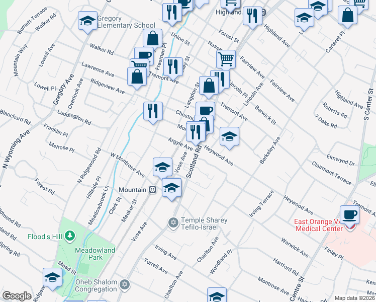 map of restaurants, bars, coffee shops, grocery stores, and more near 740 Vose Avenue in City of Orange