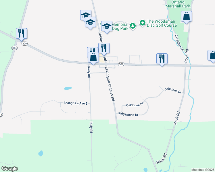 map of restaurants, bars, coffee shops, grocery stores, and more near 42 Lexington Ontario Road in Ontario