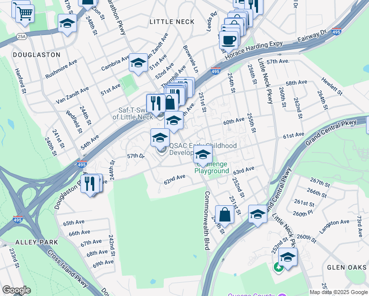 map of restaurants, bars, coffee shops, grocery stores, and more near 246-12 60th Avenue in Queens