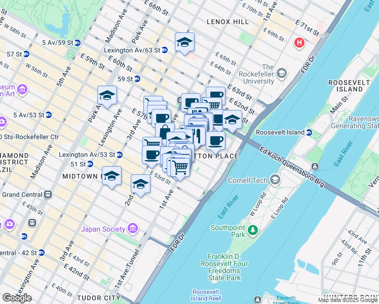map of restaurants, bars, coffee shops, grocery stores, and more near in New York
