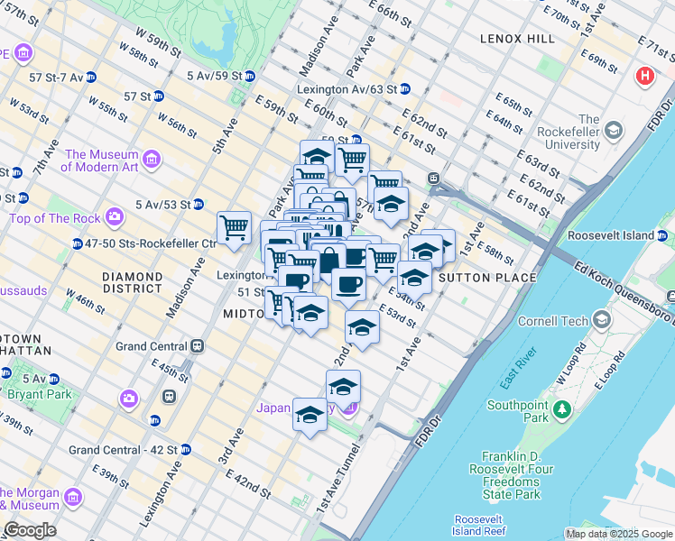 map of restaurants, bars, coffee shops, grocery stores, and more near in New York
