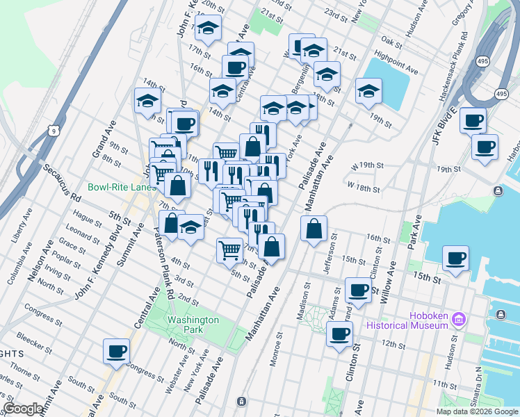 map of restaurants, bars, coffee shops, grocery stores, and more near 914 New York Avenue in Union City