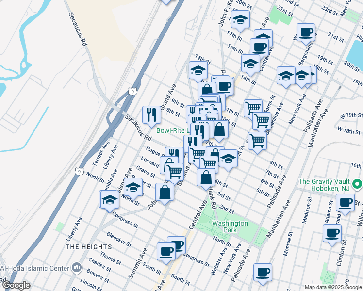 map of restaurants, bars, coffee shops, grocery stores, and more near 1108 5th Street in North Bergen