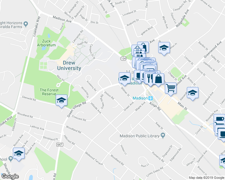 map of restaurants, bars, coffee shops, grocery stores, and more near 50 Green Village Road in Madison