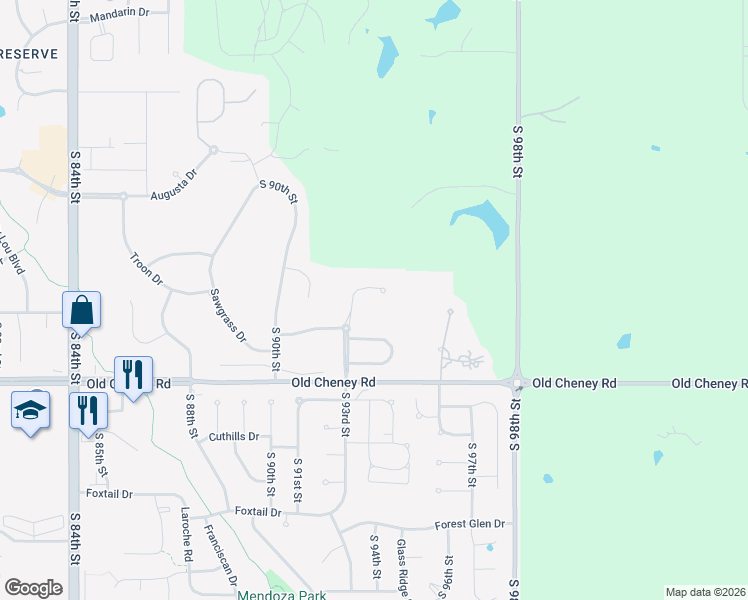 map of restaurants, bars, coffee shops, grocery stores, and more near 5310 South 93rd Place in Lincoln