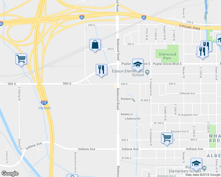 map of restaurants, bars, coffee shops, grocery stores, and more near 1749 West 500 South in Salt Lake City