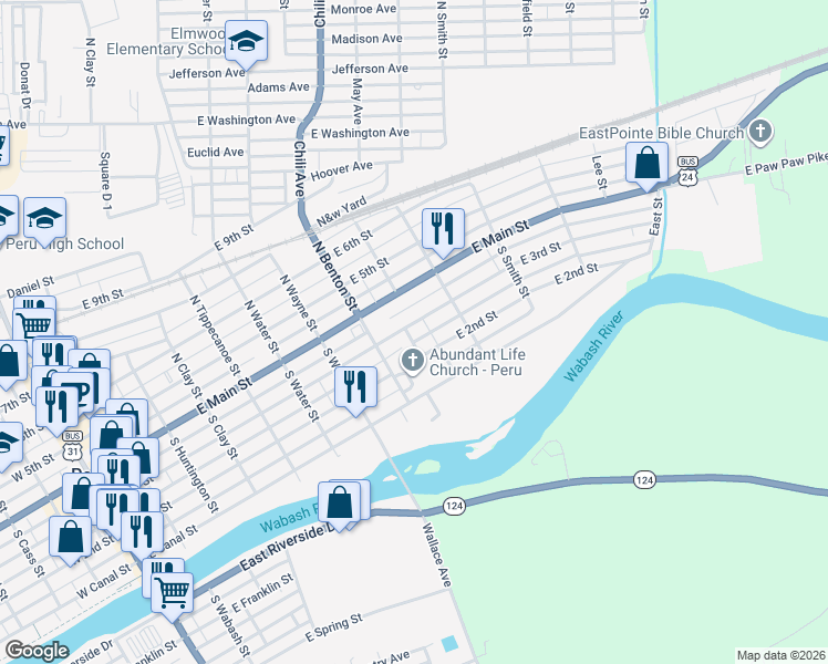 map of restaurants, bars, coffee shops, grocery stores, and more near 385 East 3rd Street in Peru