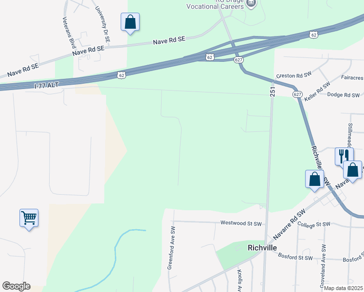 map of restaurants, bars, coffee shops, grocery stores, and more near 7080 Cincinnat Street Southwest in Massillon