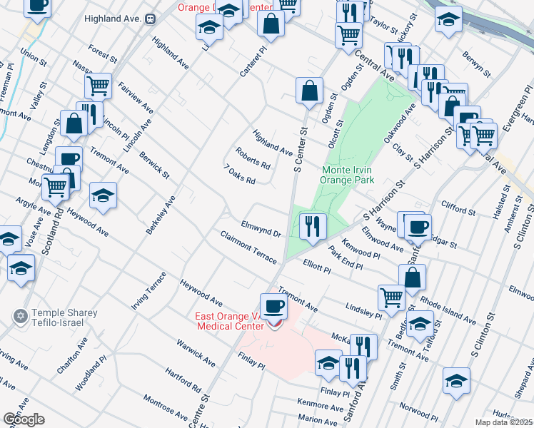 map of restaurants, bars, coffee shops, grocery stores, and more near 188 Austin Road in City of Orange