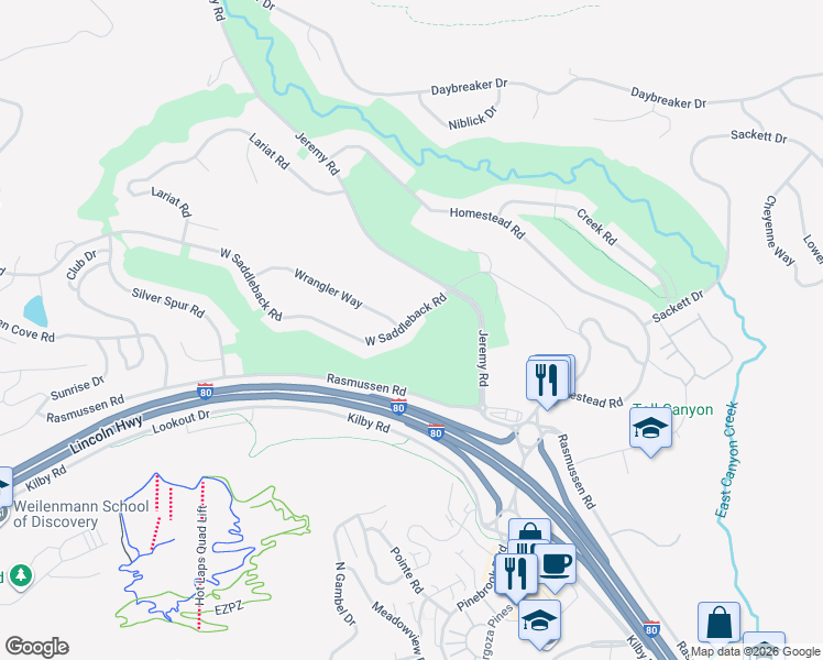 map of restaurants, bars, coffee shops, grocery stores, and more near 3397 Saddleback Rd in Park City