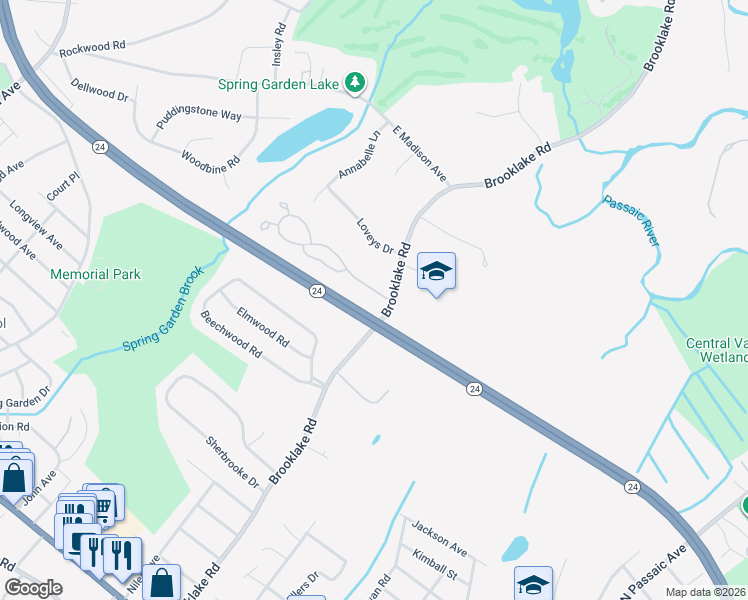 map of restaurants, bars, coffee shops, grocery stores, and more near 3 Brandywyne Drive in Florham Park