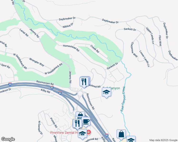 map of restaurants, bars, coffee shops, grocery stores, and more near 3042 Lower Saddleback Road in Park City