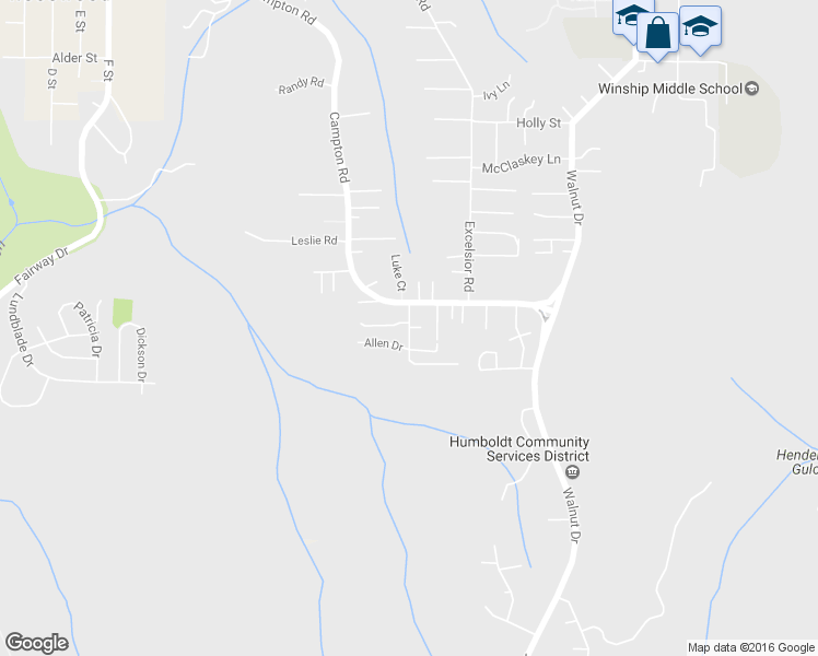 map of restaurants, bars, coffee shops, grocery stores, and more near 4756 Herron Road in Eureka