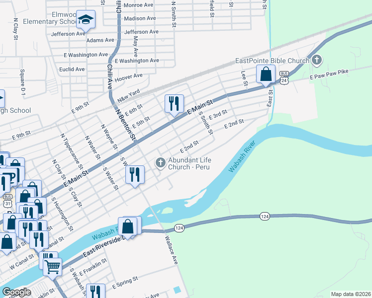 map of restaurants, bars, coffee shops, grocery stores, and more near 448 East 2nd Street in Peru