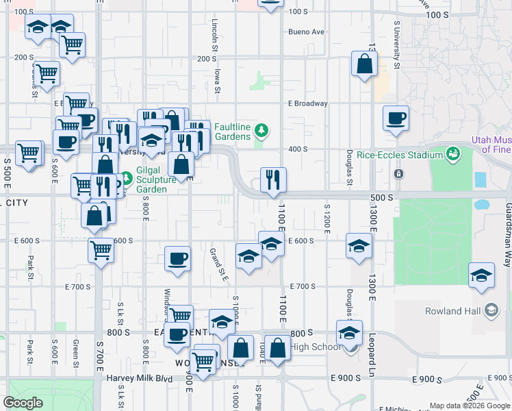 map of restaurants, bars, coffee shops, grocery stores, and more near 515 Koneta Court in Salt Lake City