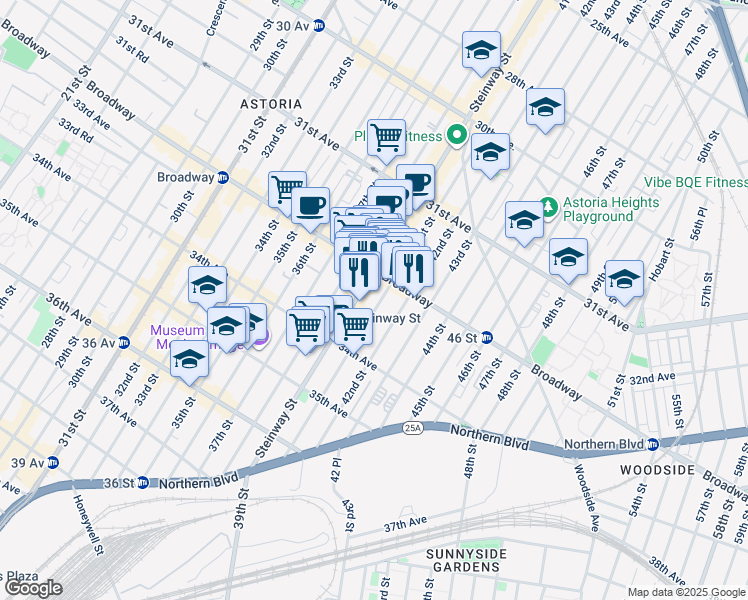map of restaurants, bars, coffee shops, grocery stores, and more near in Queens