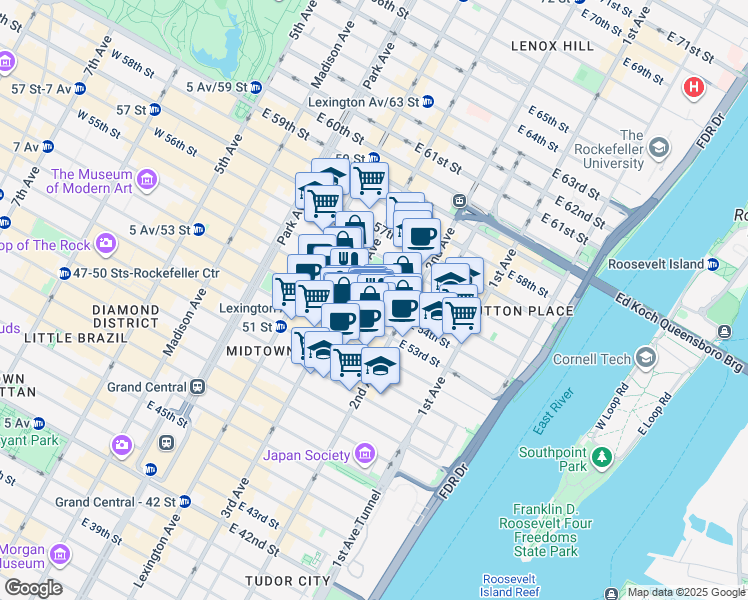map of restaurants, bars, coffee shops, grocery stores, and more near in New York