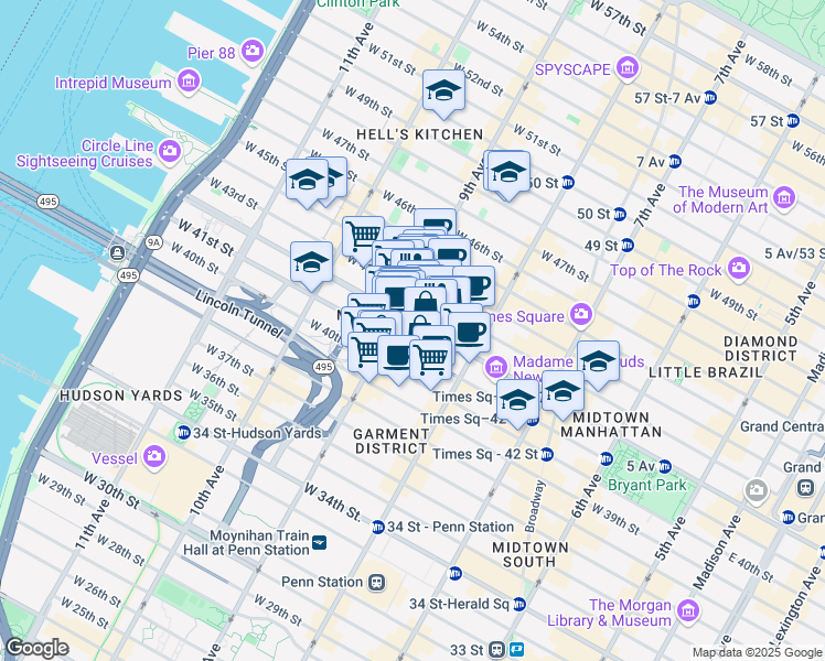 map of restaurants, bars, coffee shops, grocery stores, and more near in New York