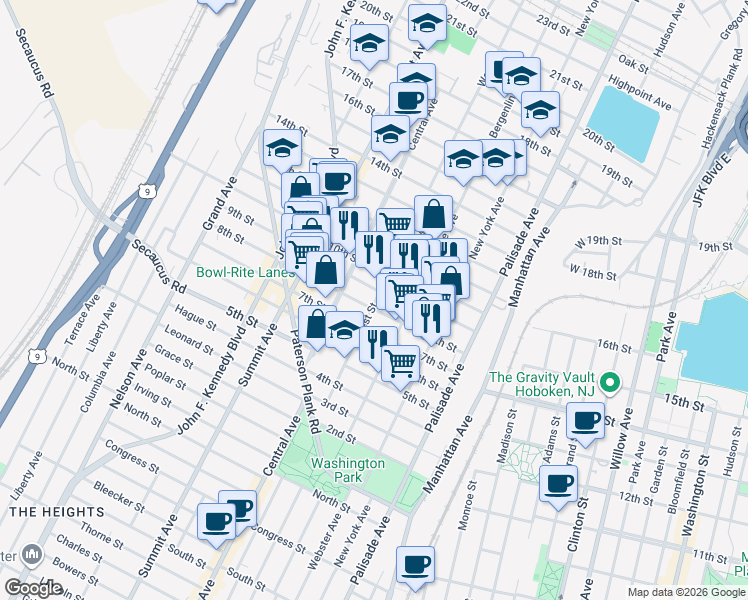 map of restaurants, bars, coffee shops, grocery stores, and more near 808 West Street in Union City