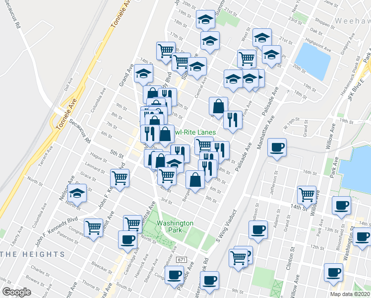 map of restaurants, bars, coffee shops, grocery stores, and more near 808 West Street in Union City