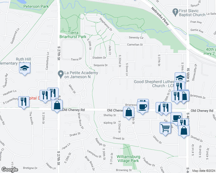 map of restaurants, bars, coffee shops, grocery stores, and more near 5519 South 31st Street in Lincoln