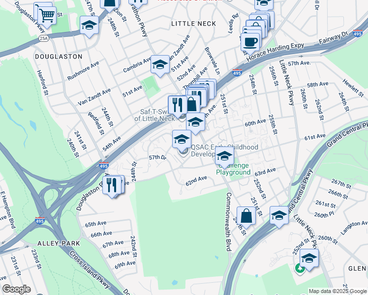 map of restaurants, bars, coffee shops, grocery stores, and more near 57-06 246th Place in Queens
