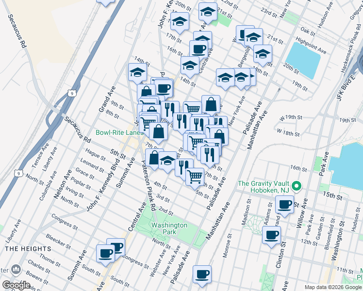 map of restaurants, bars, coffee shops, grocery stores, and more near 808 West Street in Union City