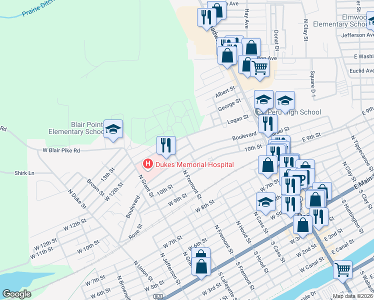 map of restaurants, bars, coffee shops, grocery stores, and more near Boulevard in Peru