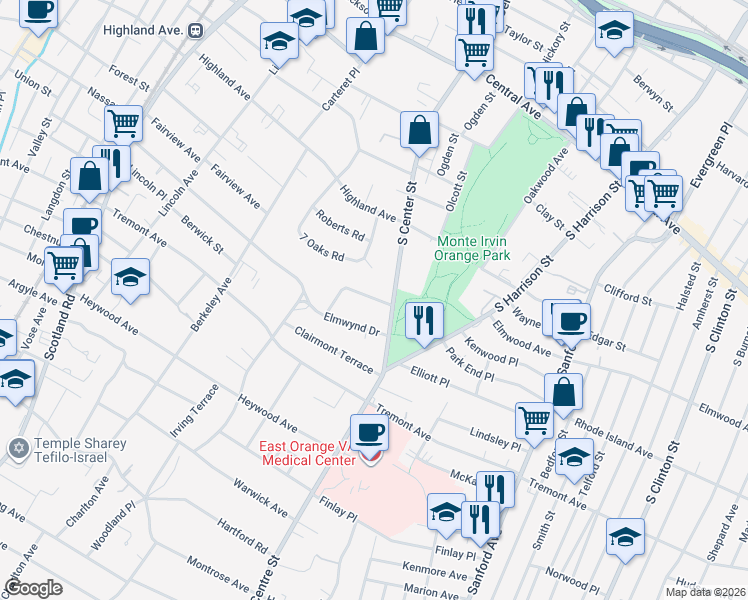 map of restaurants, bars, coffee shops, grocery stores, and more near 188 Austin Road in City of Orange