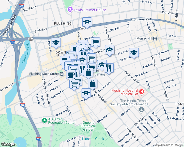 map of restaurants, bars, coffee shops, grocery stores, and more near in Queens