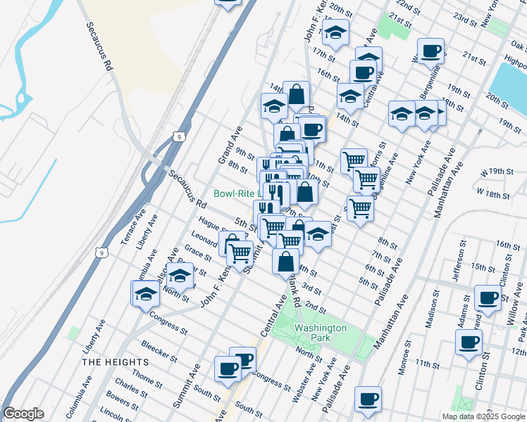 map of restaurants, bars, coffee shops, grocery stores, and more near 709 Summit Avenue in Union City